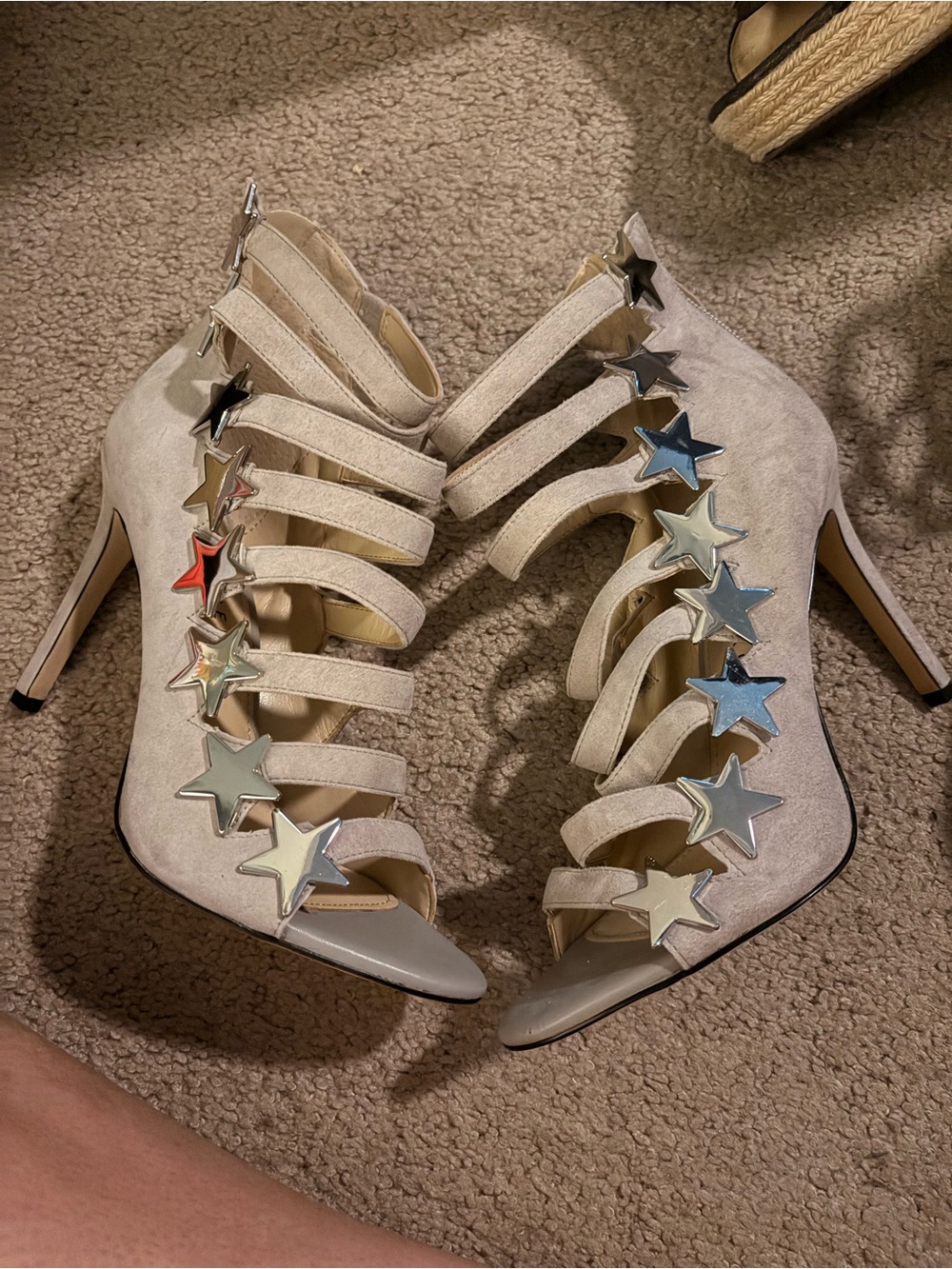 Katy Perry Collections Beige Suede Star-Embellished Strappy Heels